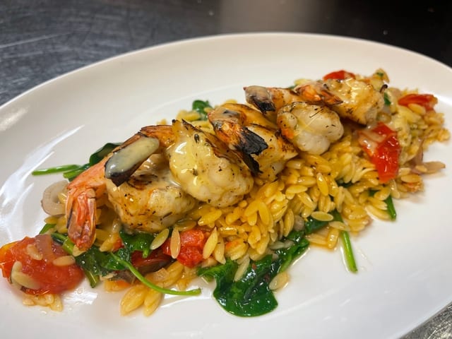 Grilled Shrimp & Orzo Pasta.